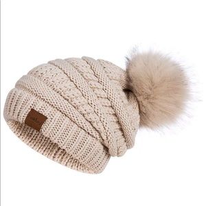 Women’s Slouchy Knit Beanie with removable pom